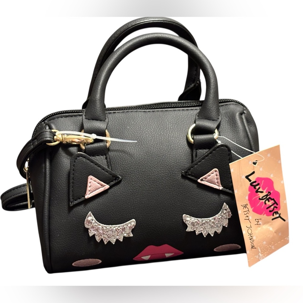 NWT•Betsey Johnson Black and Pink Mini Vamp/Kitty Bag